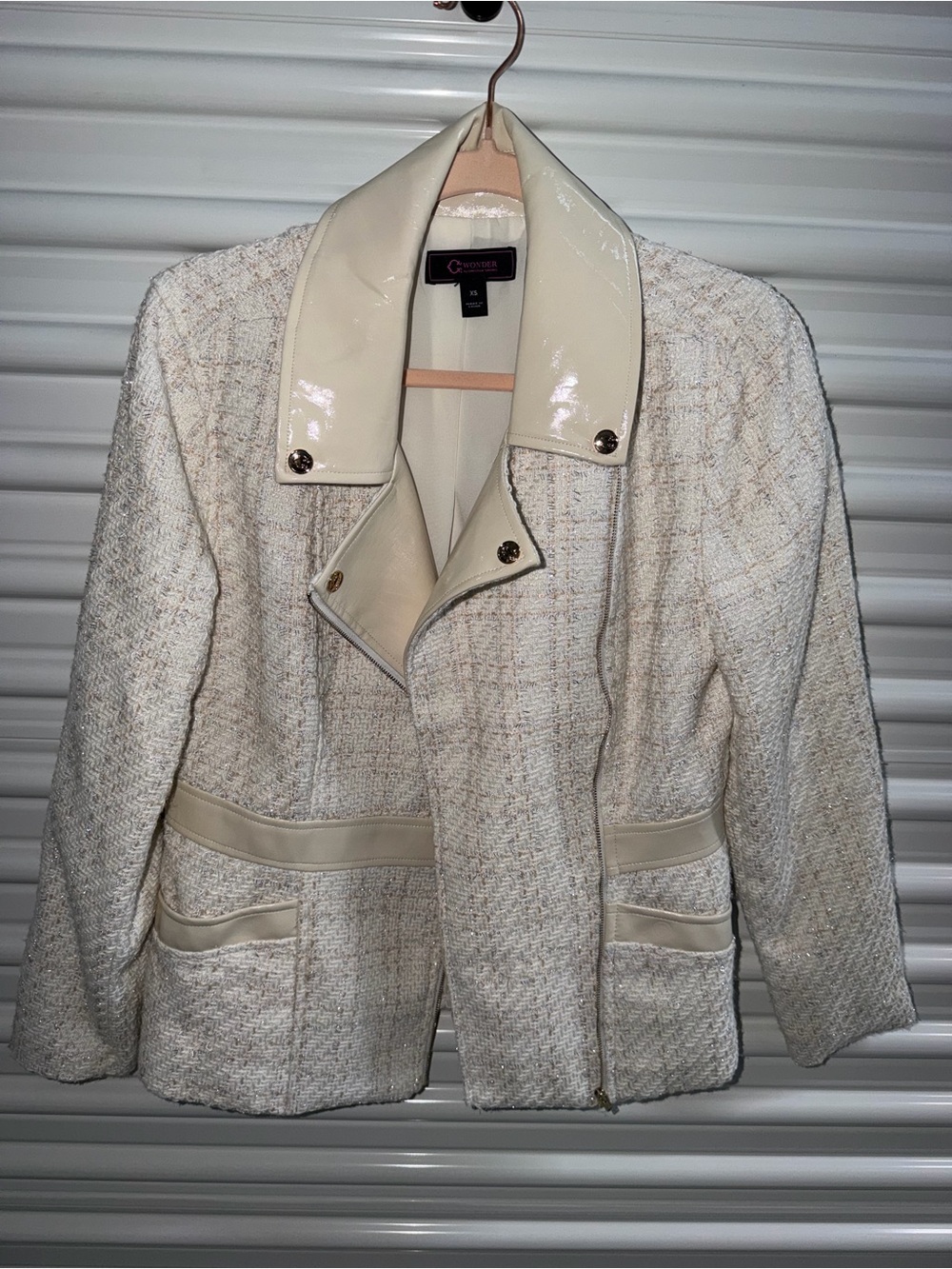 Christian Siriano Cream Tweed Jacket with Patent Trim